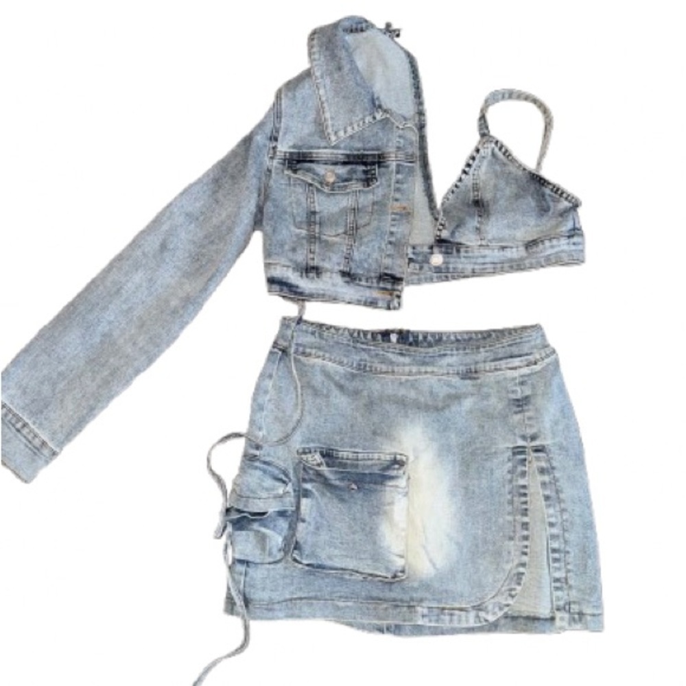 Edge Denim Asymmetrical Set - Picture 2 of 3